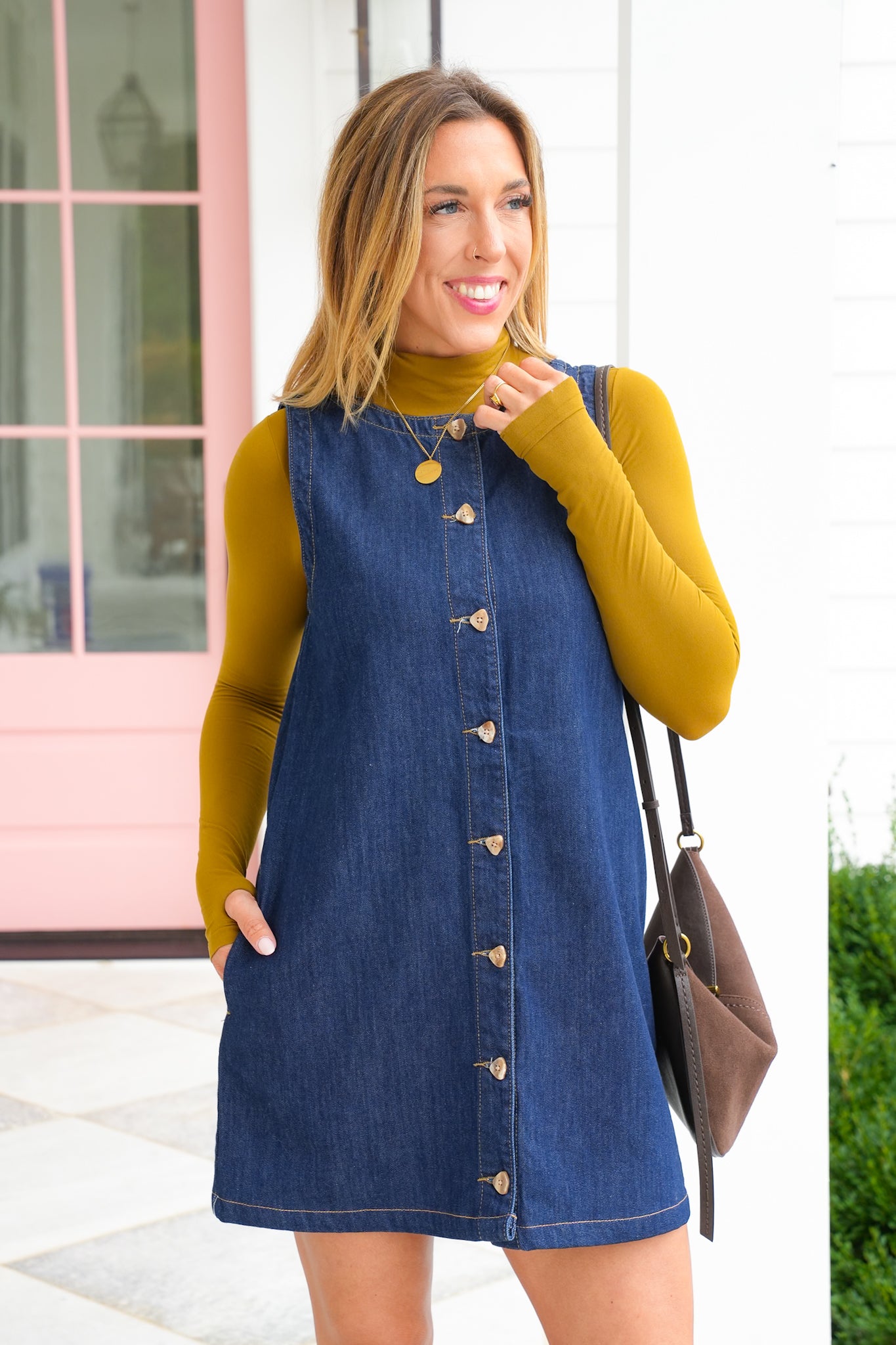 Dark Wash Sleeveless Button Up Mini Dress