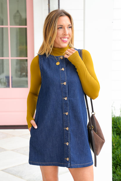 Dark Wash Sleeveless Button Up Mini Dress