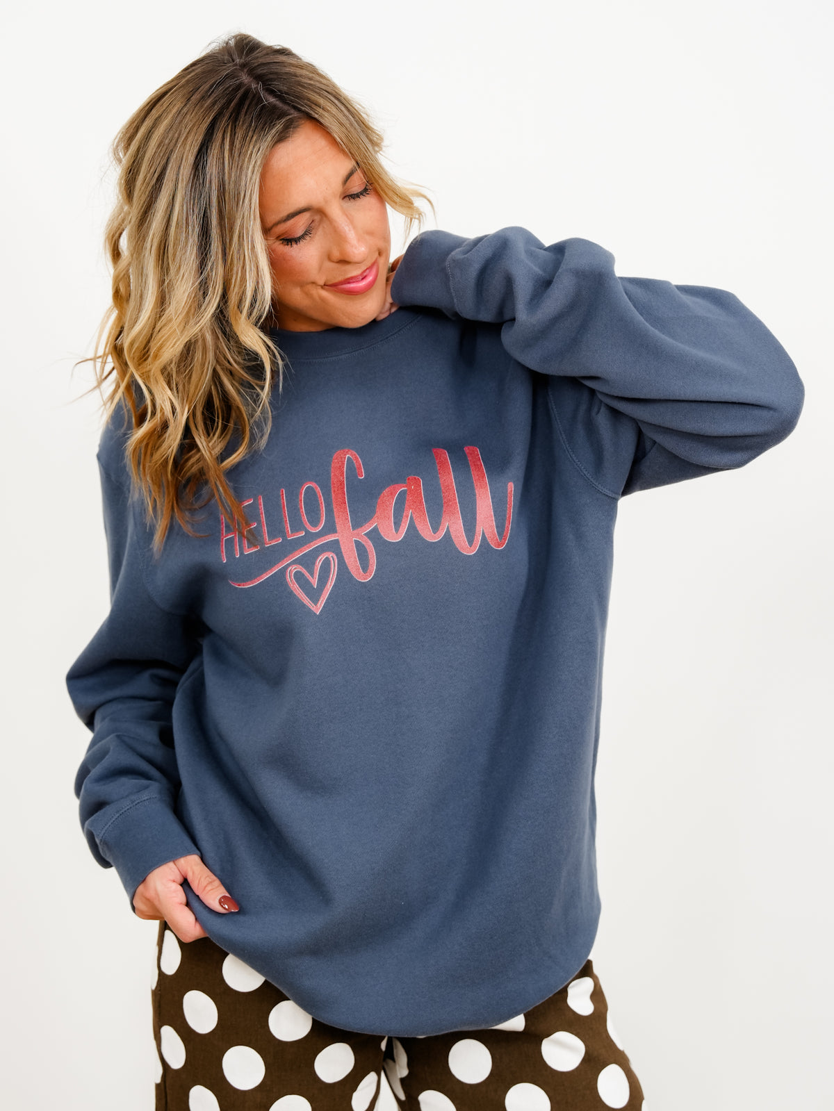 Plus/Reg Long Sleeve "Hello Fall" Graphic Sweatshirt - Freckled Poppy