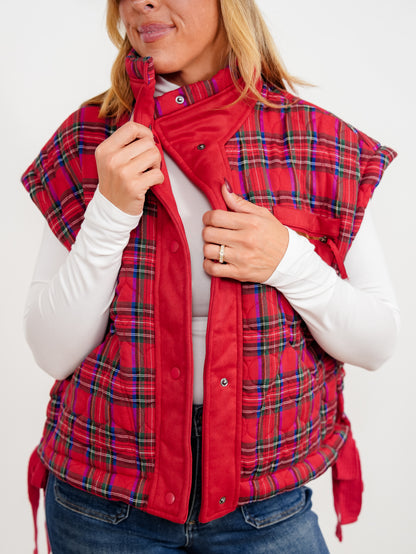 Quilted Plaid/ Fleece Snap Button Vest