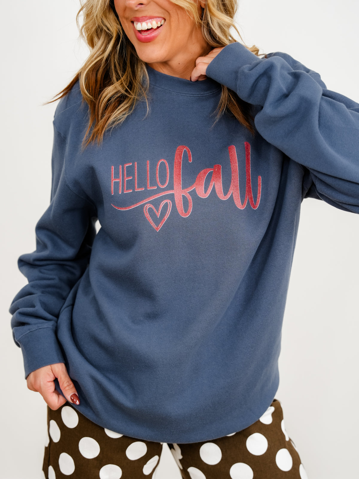 Plus/Reg Long Sleeve "Hello Fall" Graphic Sweatshirt - Freckled Poppy