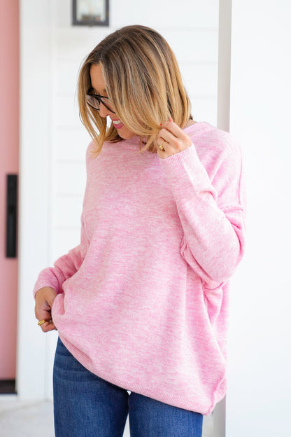 Door Buster! Zenana Oversized Round Neck Raw Seam Melange Sweater