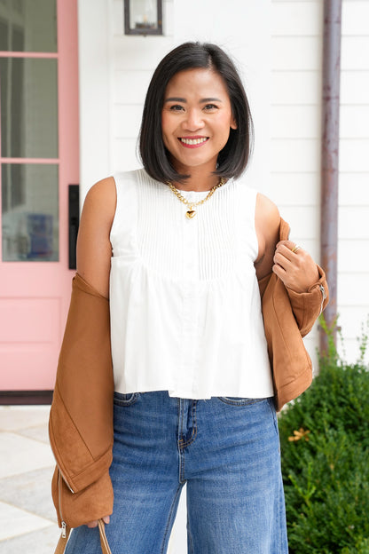 Solid Sleeveless Button Down Top