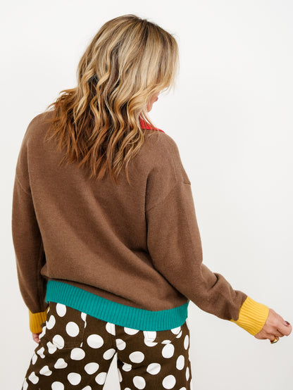 Color Block Long Sleeve Collared Button Down Cardigan