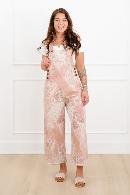 Vintage Patchwork Print Twill Overalls