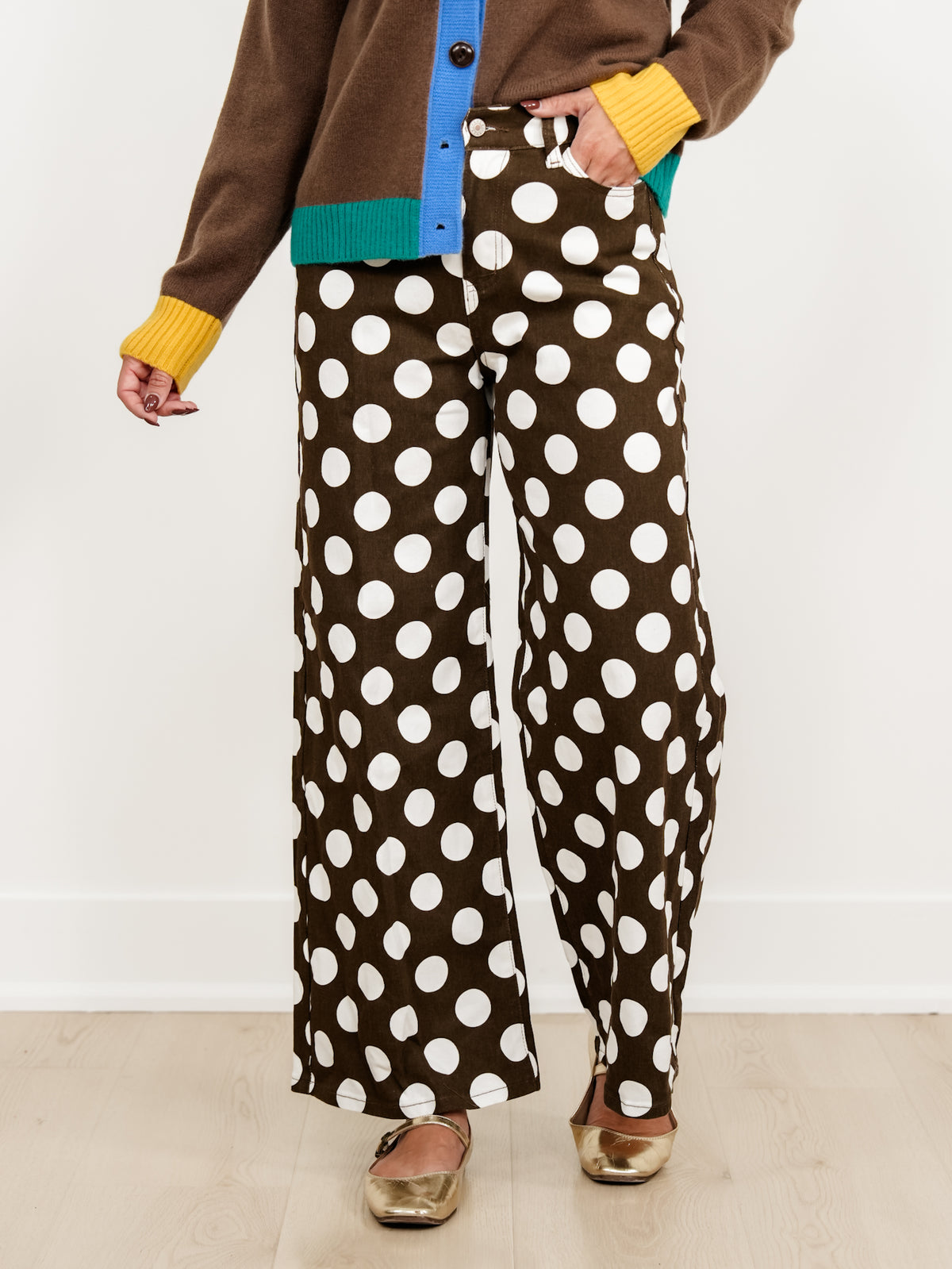 Plus/Reg Polka Dot High Waist Wide Leg Pants
