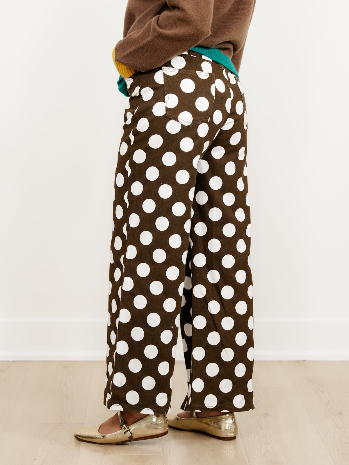 Plus/Reg Polka Dot High Waist Wide Leg Pants