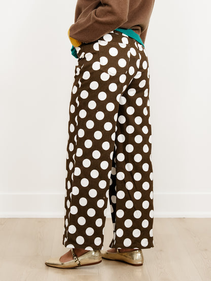 Plus/Reg Polka Dot High Waist Wide Leg Pants