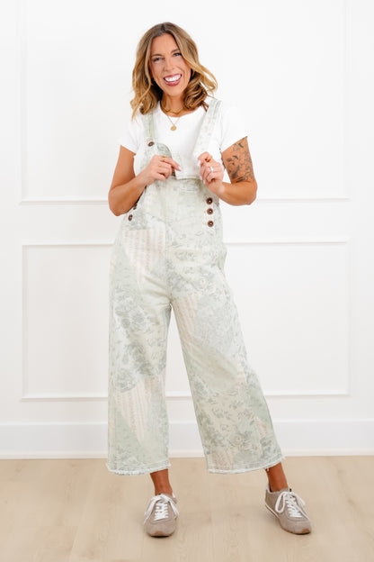 Vintage Patchwork Print Twill Overalls