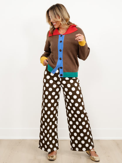 Plus/Reg Polka Dot High Waist Wide Leg Pants