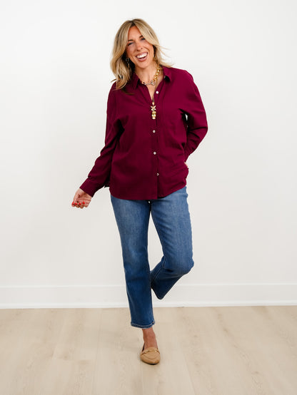 Long Sleeve Button Down Top With Front Pocket