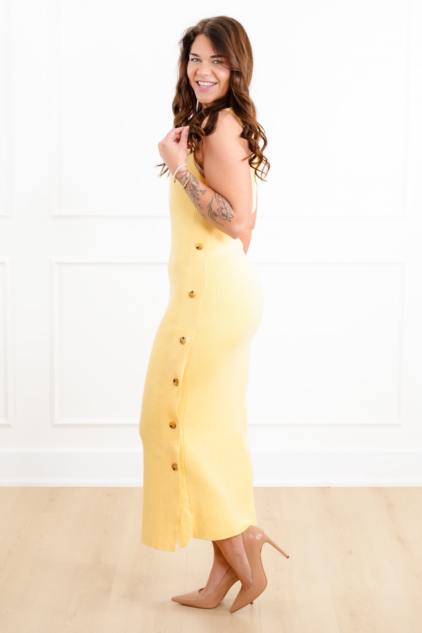 Ribbed Sleeveless Midi Sweater Dress with Button Accent – Freckled Poppy