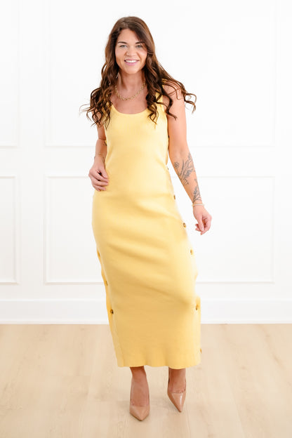 Ribbed Sleeveless Midi Sweater Dress with Button Accent