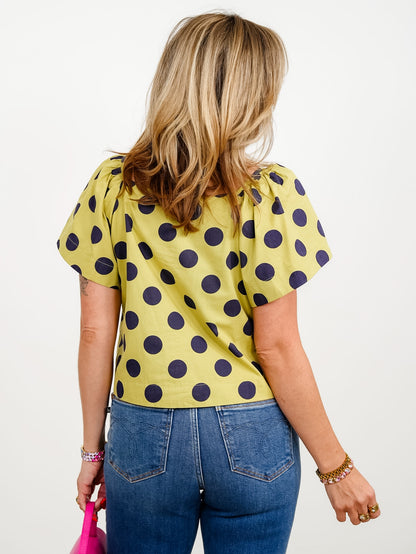 Puff Sleeve Scoop Neck Polka Dot Top