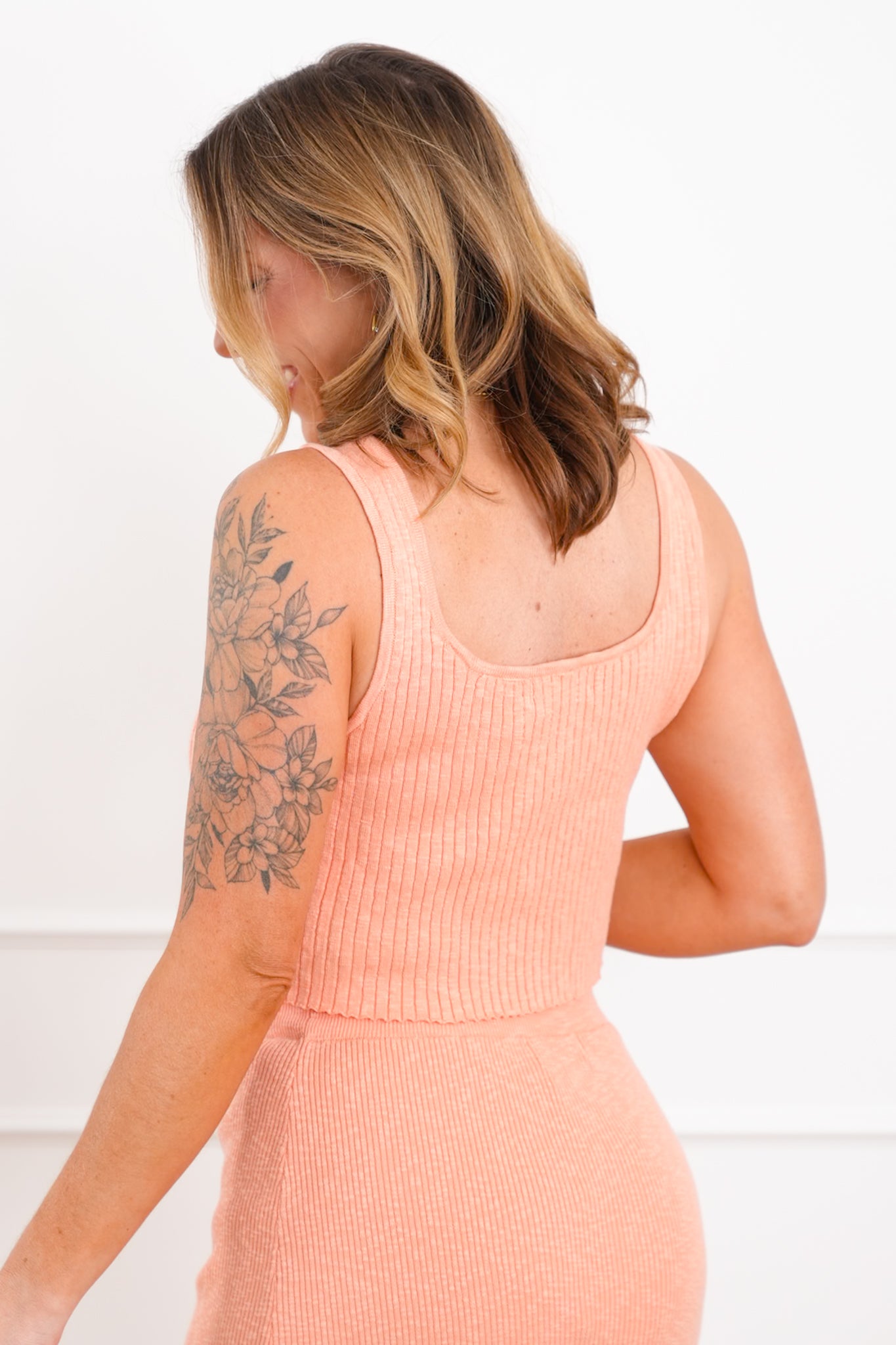 Ribbed Sweater Knit Square Neck Cropped Tank Top