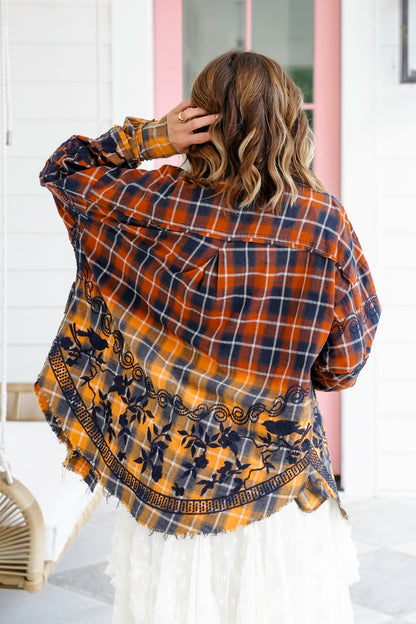 Flannel Dip Dyed Shirt with Floral Embroidery Detail