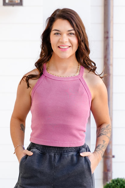 Mineral Wash Ribbed Halter Tank Top