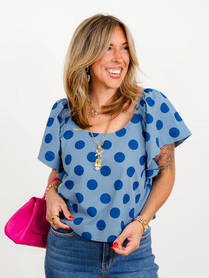 Puff Sleeve Scoop Neck Polka Dot Top