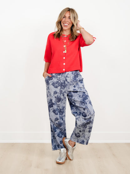 Floral Print Elastic Waist Barrel Pants