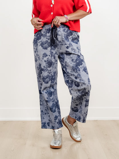 Floral Print Elastic Waist Barrel Pants