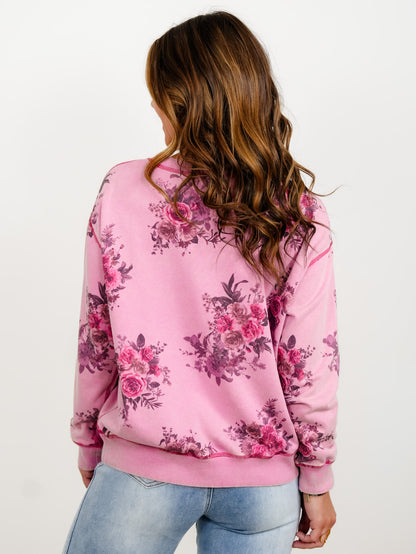 Plus/Reg Vintage Floral Print Long Sleeve Pullover Top