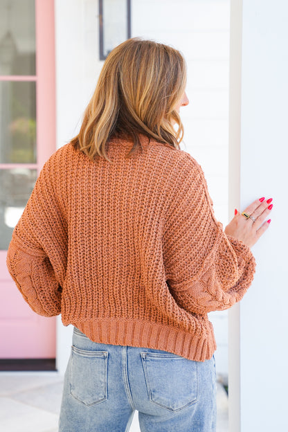 POL Cable Knit Long Sleeve Mock Neck Sweater Top