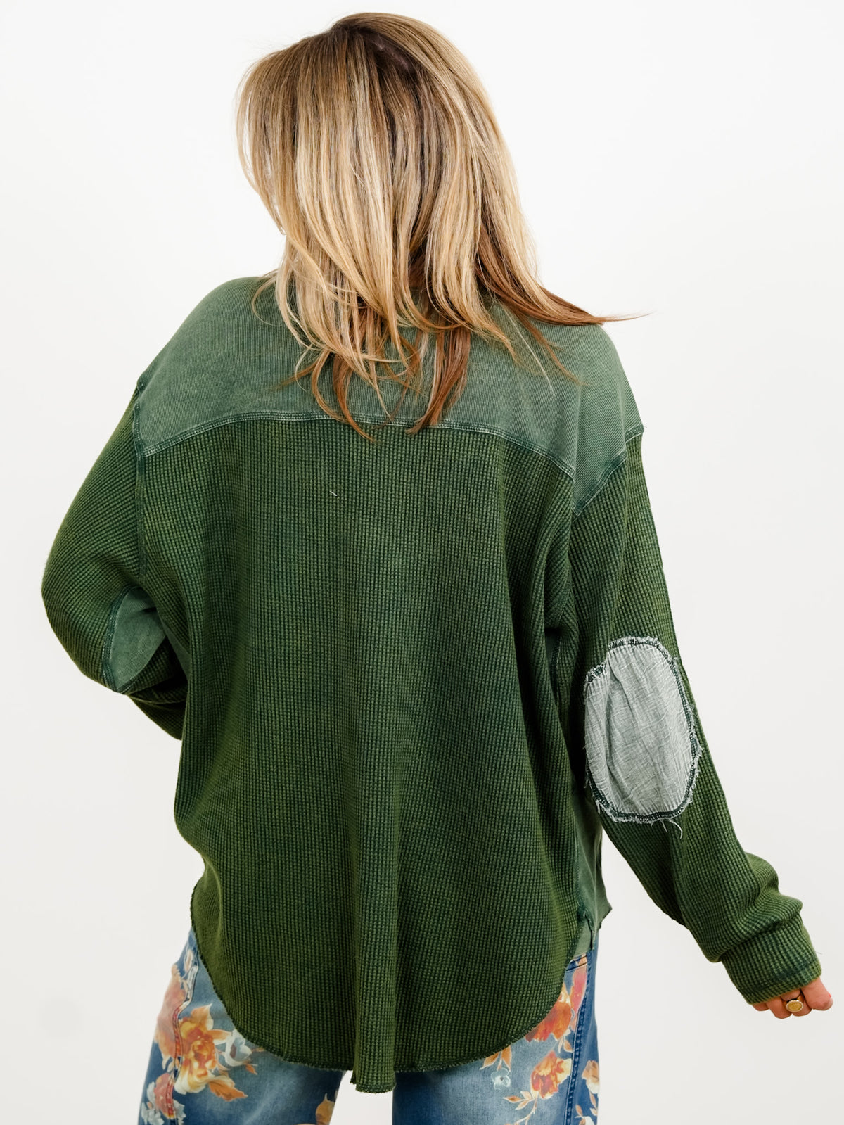 Waffle Knit Long Sleeve Top with Side Pockets