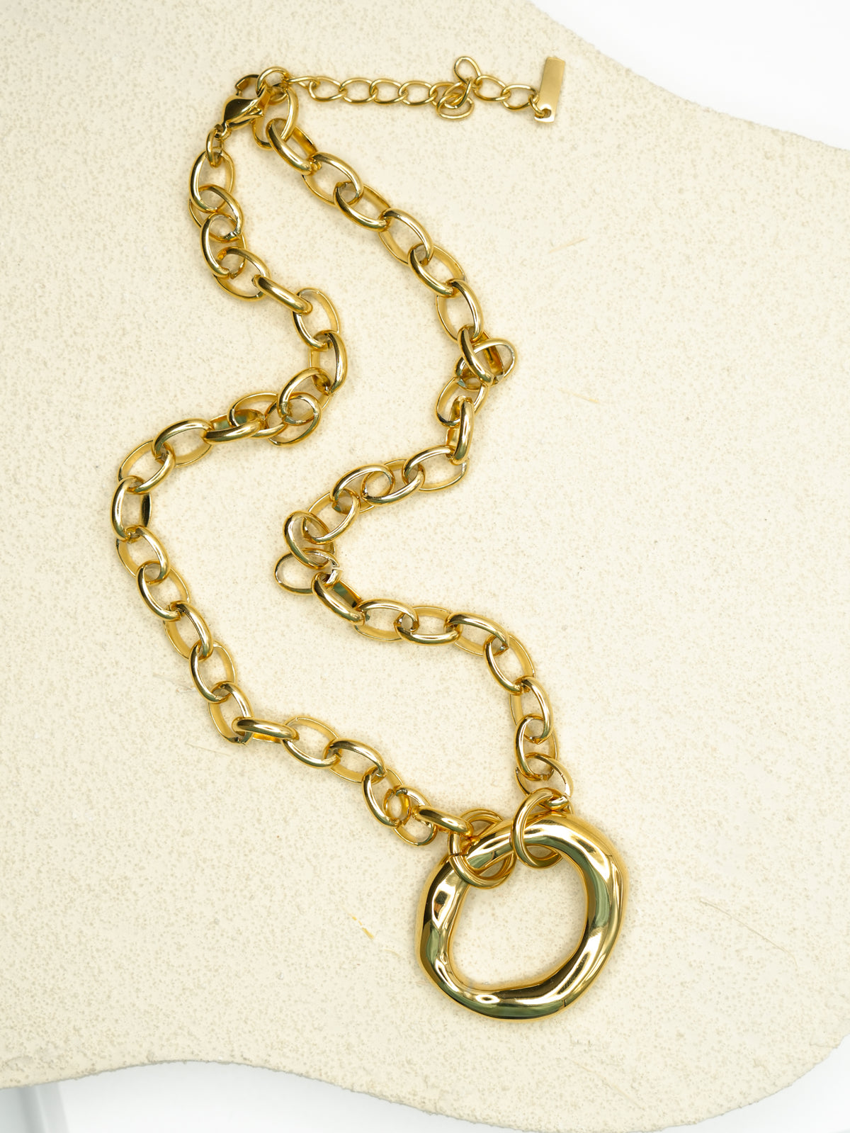 Gold Necklace with Bold Oval Ring Pendant