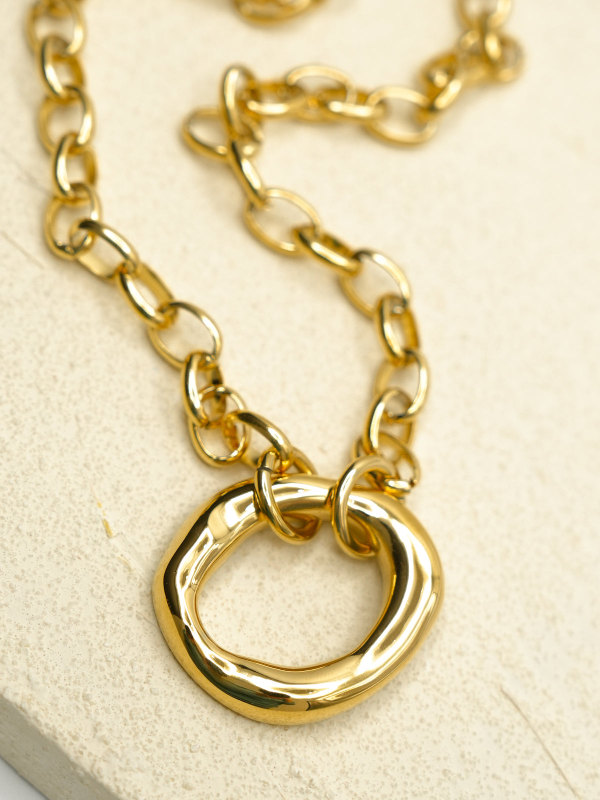 Gold Necklace with Bold Oval Ring Pendant