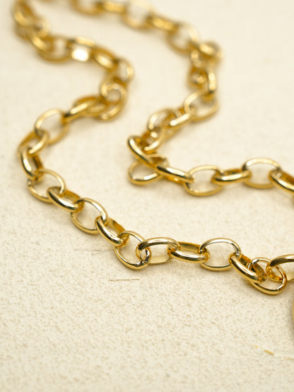 Gold Necklace with Bold Oval Ring Pendant