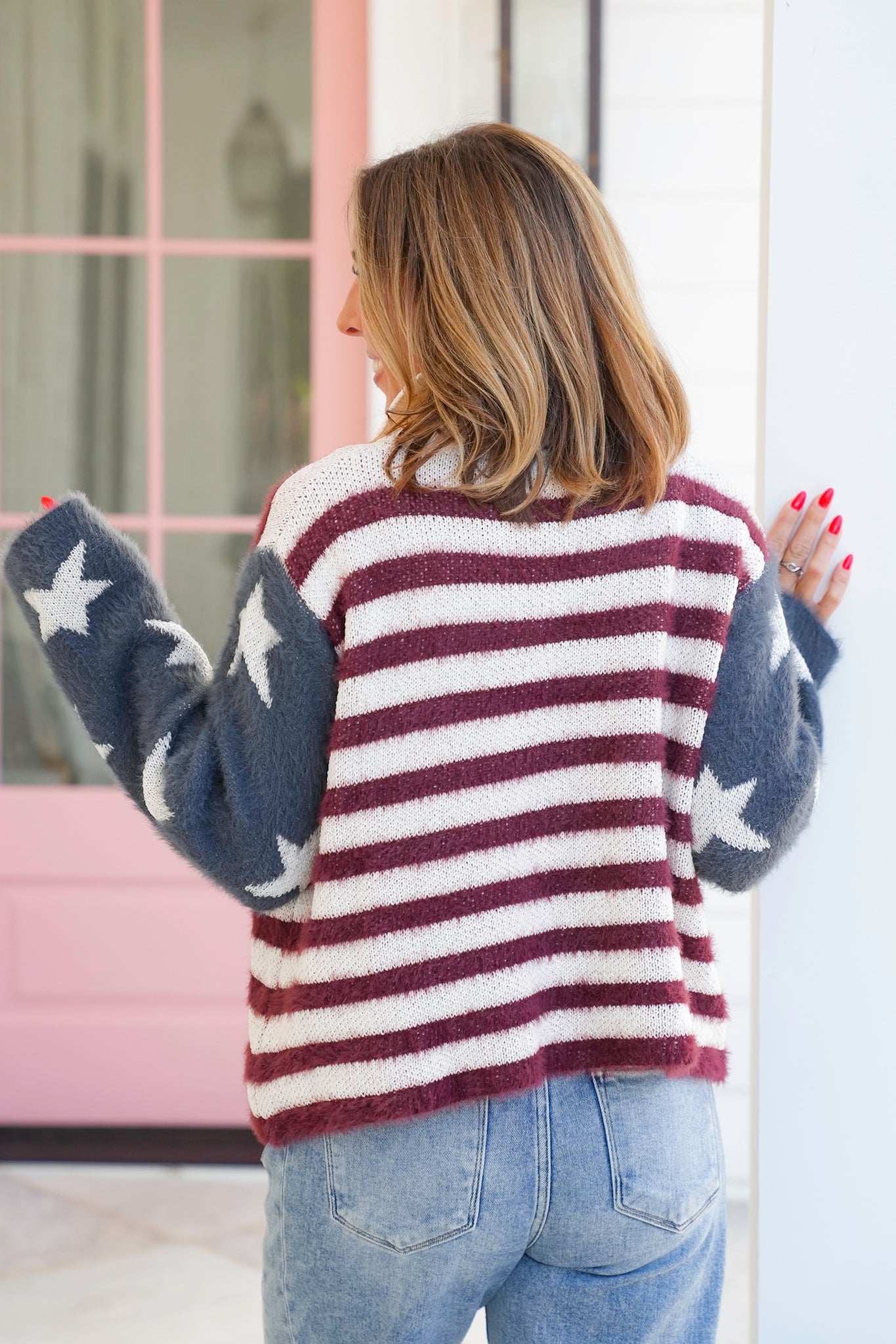 POL American Flag Print Long Sleeve Zip Up Sweater Jacket
