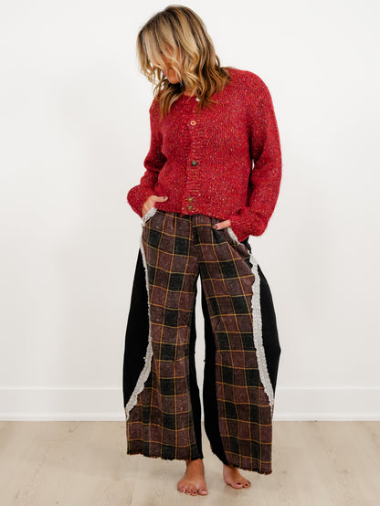 POL Checkered Elastic Waist Pants with Thermal Contrast