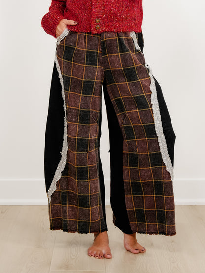 POL Checkered Elastic Waist Pants with Thermal Contrast