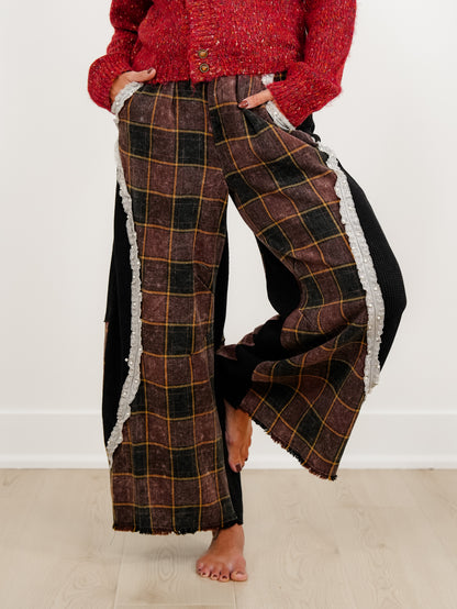 POL Checkered Elastic Waist Pants with Thermal Contrast