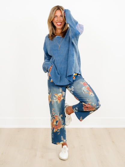 Waffle Knit Long Sleeve Top with Side Pockets