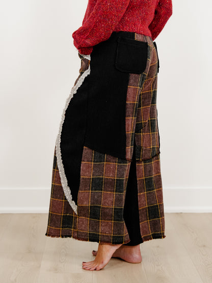 POL Checkered Elastic Waist Pants with Thermal Contrast
