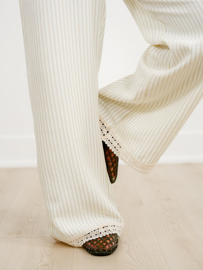 Striped Wide-leg Pants with Lace Hem - Freckled Poppy
