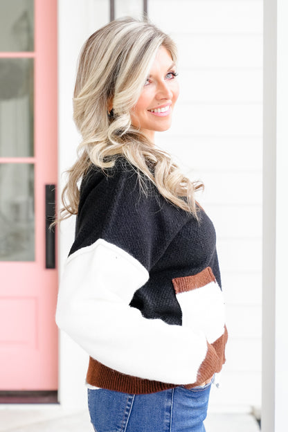 Long Sleeve Color Block Button Down Cardigan