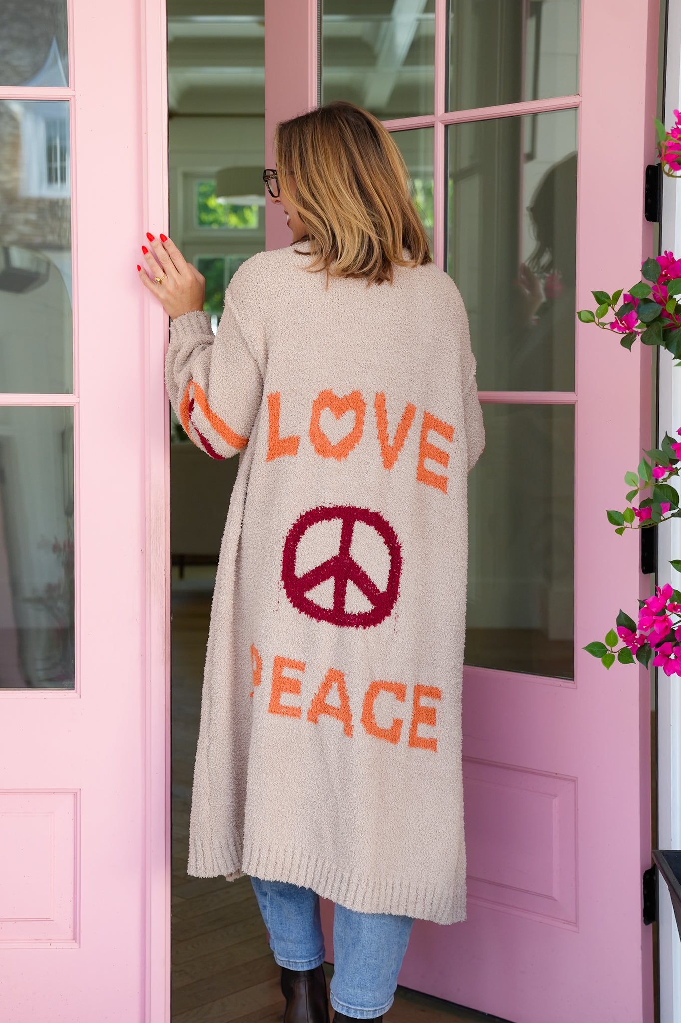 POL Love Letter Print Long Sleeve Open Cardigan Sweater
