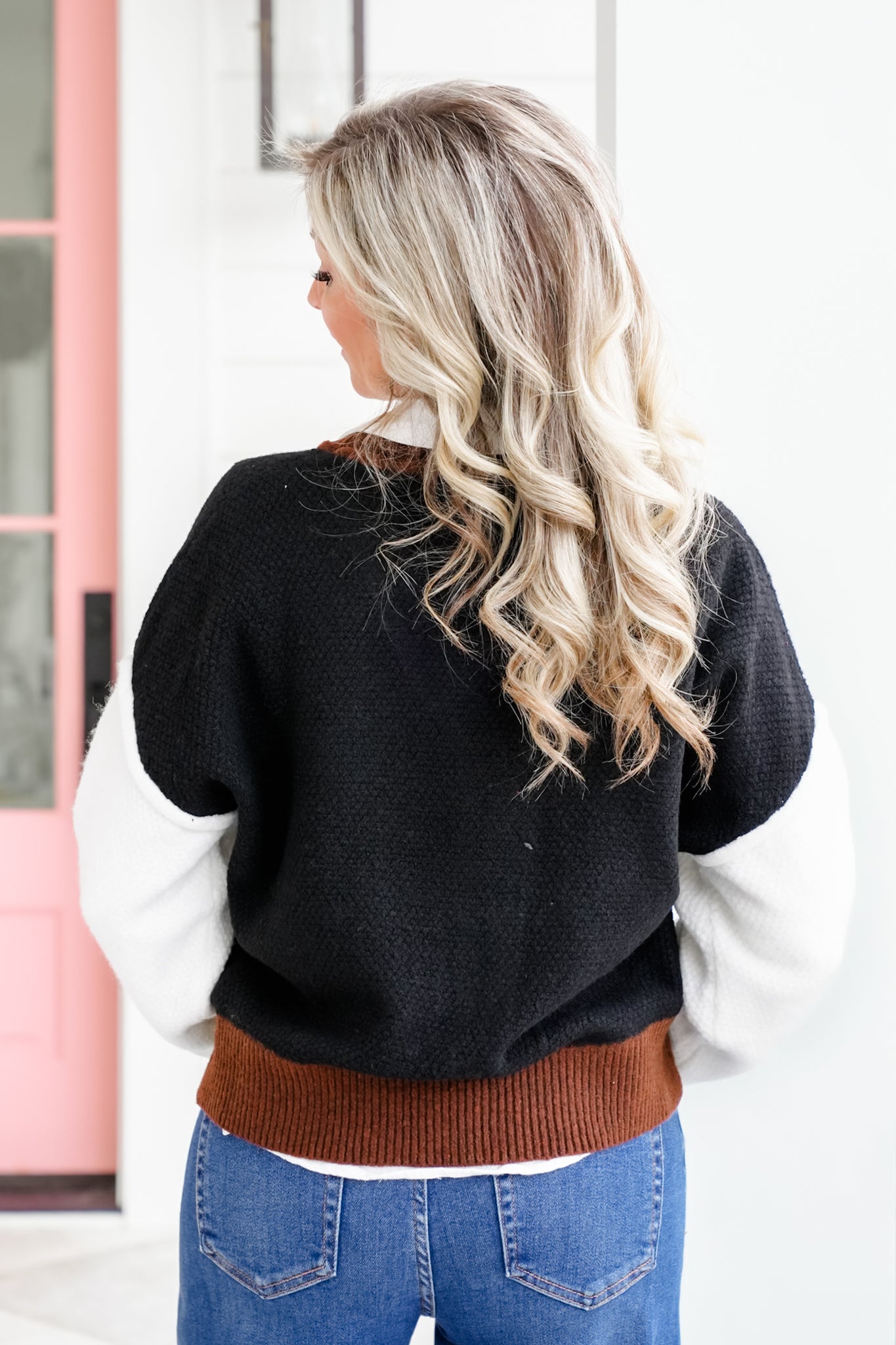 Long Sleeve Color Block Button Down Cardigan