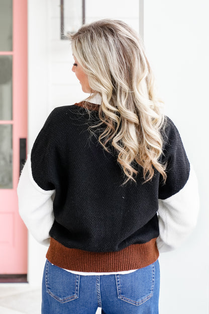 Long Sleeve Color Block Button Down Cardigan