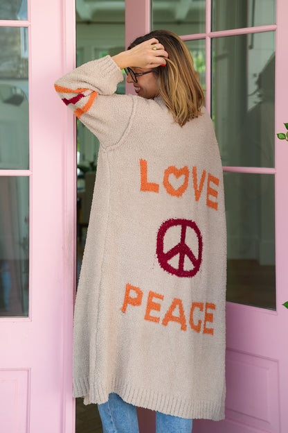 POL Love Letter Print Long Sleeve Open Cardigan Sweater