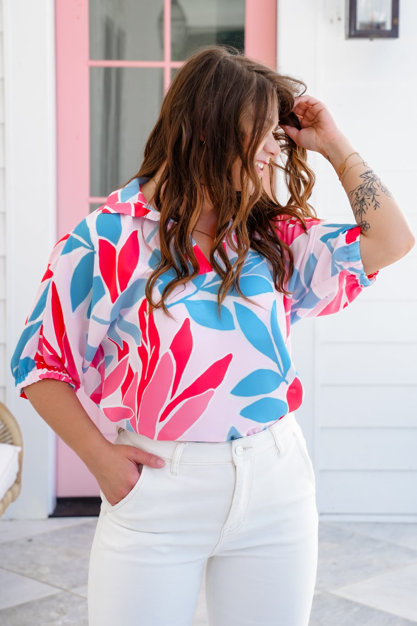Plus/Reg Floral Short Dolman Sleeve Top