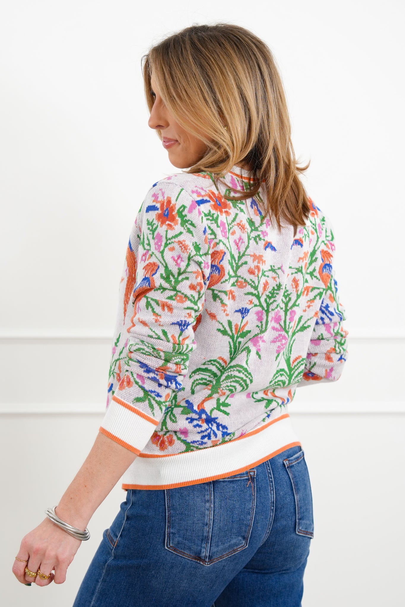 Knit Tropical Print Long Sleeve Pullover Sweater