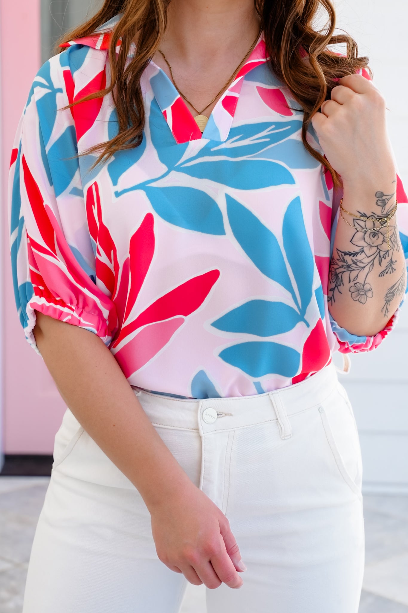 Plus/Reg Floral Short Dolman Sleeve Top