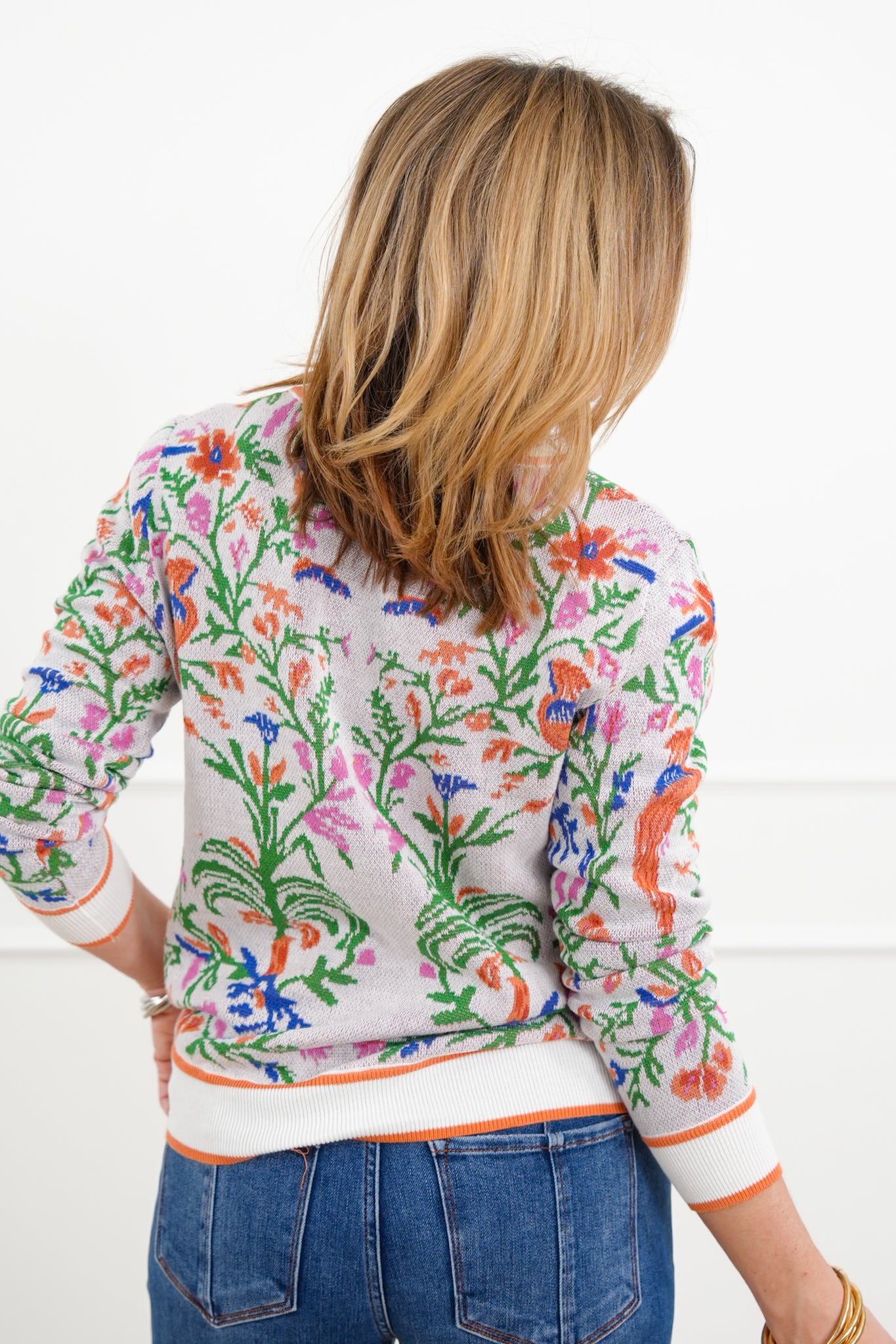 Knit Tropical Print Long Sleeve Pullover Sweater