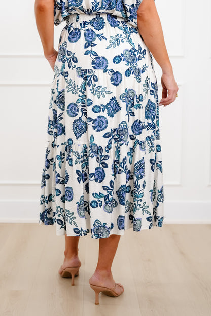 Floral Print Elastic Waist Midi Skirt
