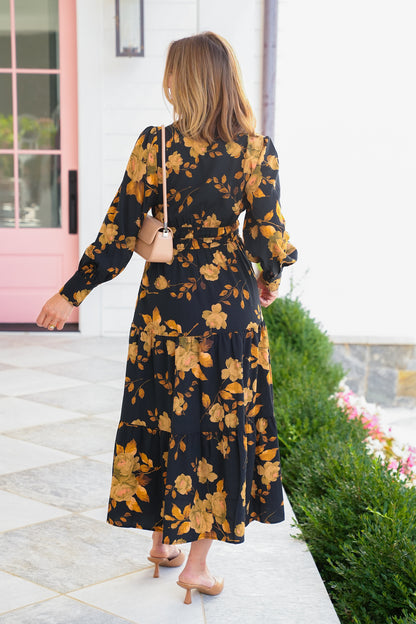 Plus/Reg Floral Long Sleeve Tiered Maxi Dress