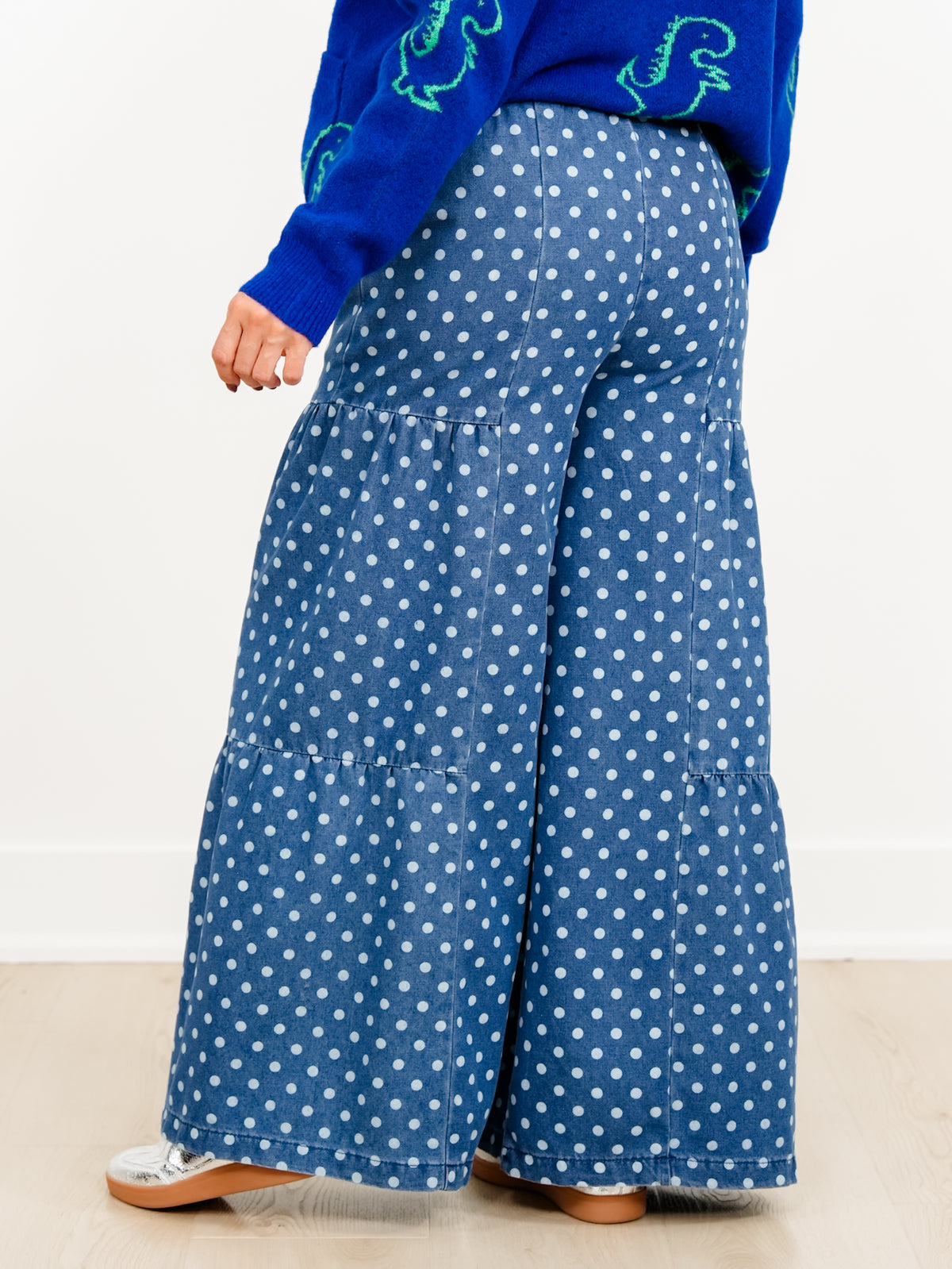 Plus/Reg Polka Dot Elastic Waist Tiered Pants