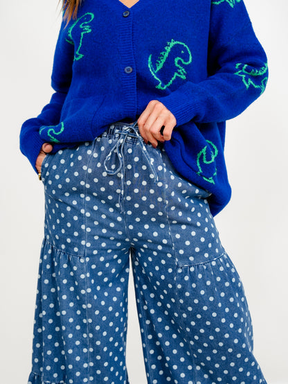 Plus/Reg Polka Dot Elastic Waist Tiered Pants